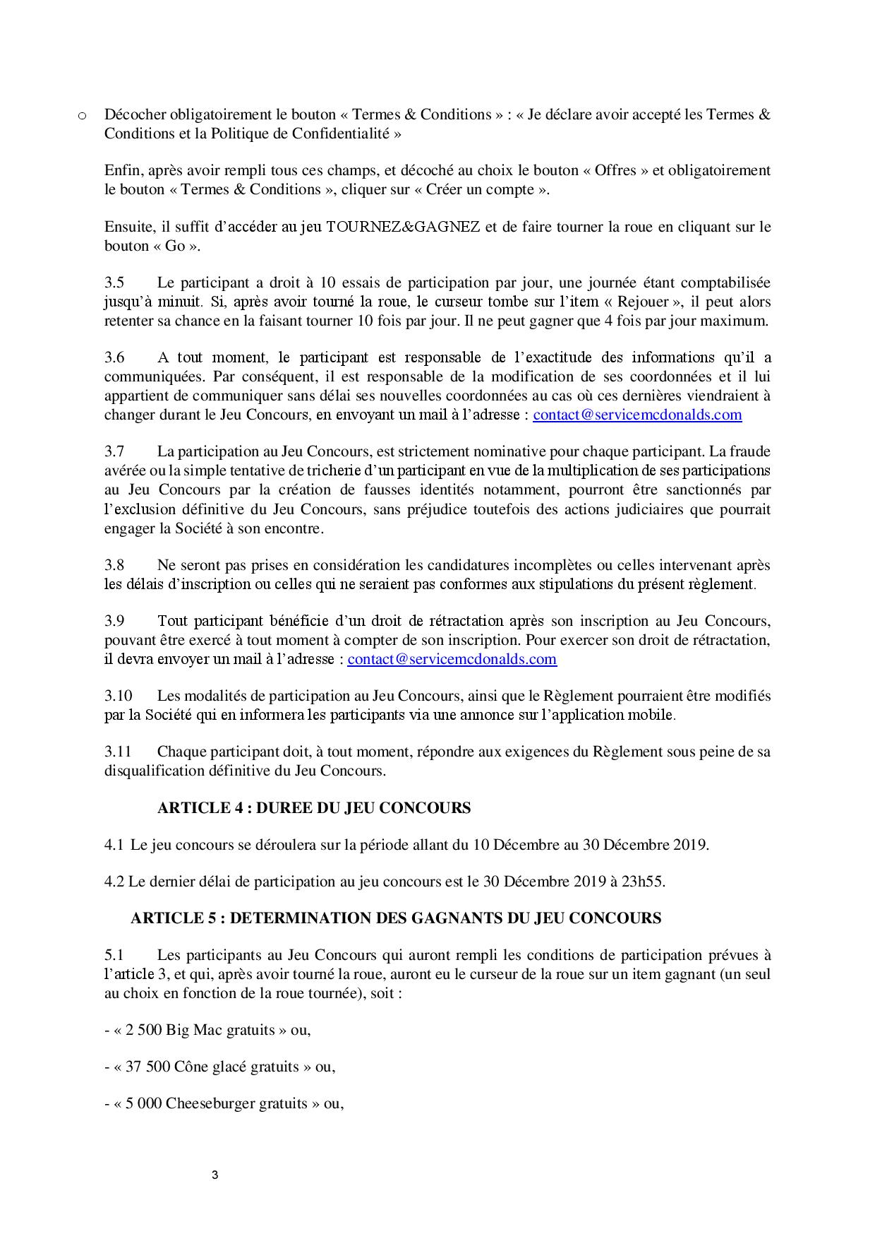 Règlement du jeu tournez et gagnez