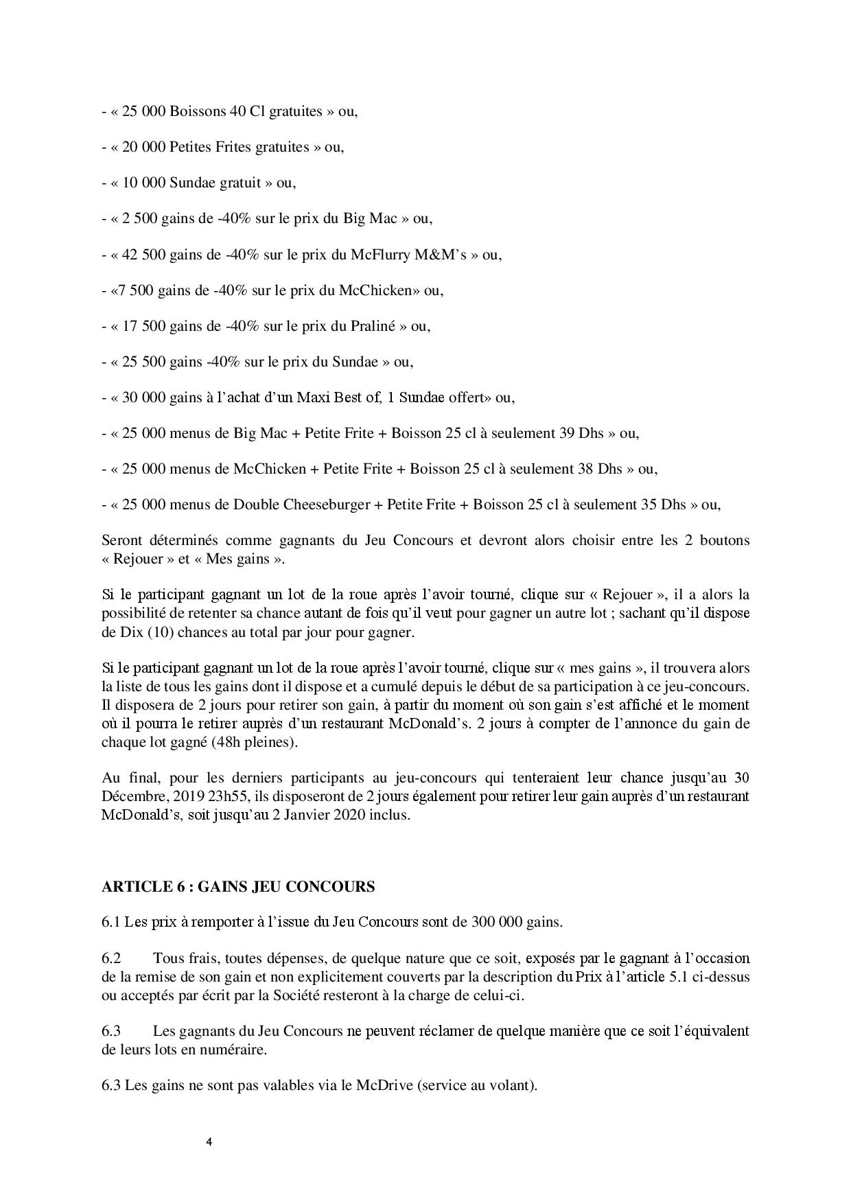 Règlement du jeu tournez et gagnez