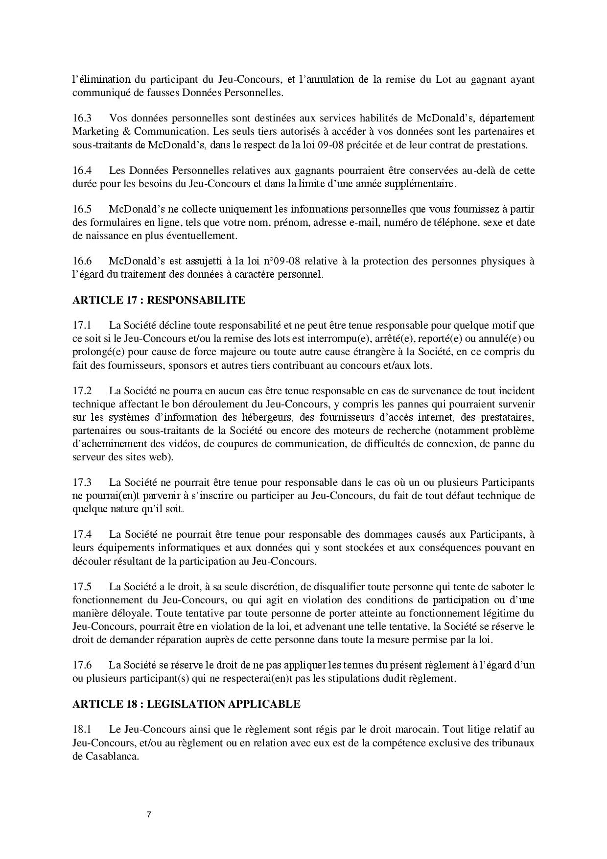 Règlement du jeu tournez et gagnez